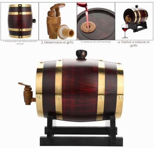 Holzfass Weinfass, Kleines Holz-Fass, Fass Mit Hahn Für Für Whisky, Brandy, Säfte, Limonade 1.5l / 3