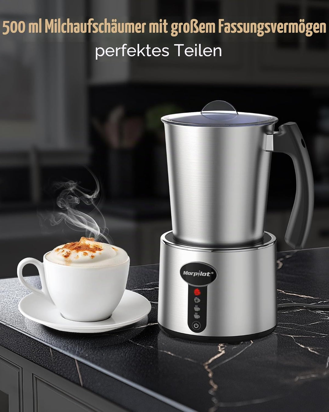 Morpilot Milchaufschäumer Elektrisch 4 in 1, 500ml Fassungsvermögen, Milchschäumer für Heisser und K