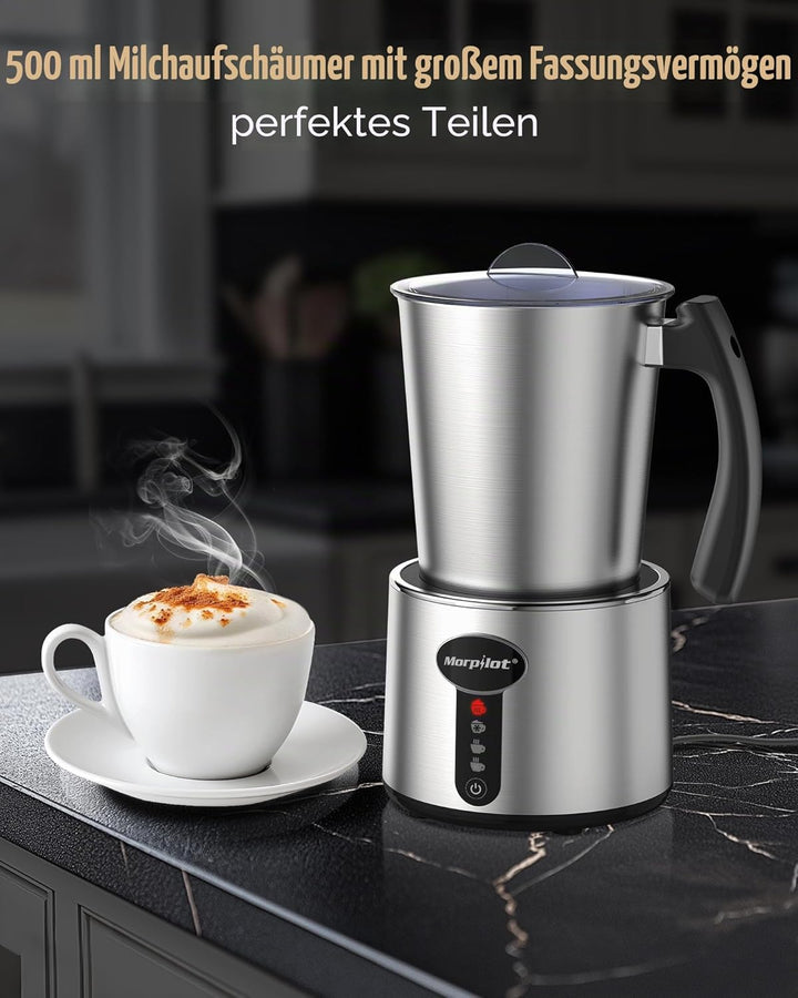 Morpilot Milchaufschäumer Elektrisch 4 in 1, 500ml Fassungsvermögen, Milchschäumer für Heisser und K