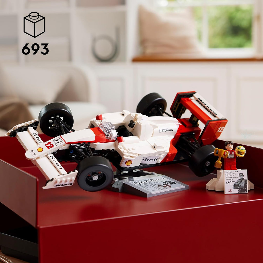 Lego Icons McLaren MP4/4 &amp; Ayrton Senna Modellauto Set, F1 Rennwagen Bausatz für Erwachsene mit Renn