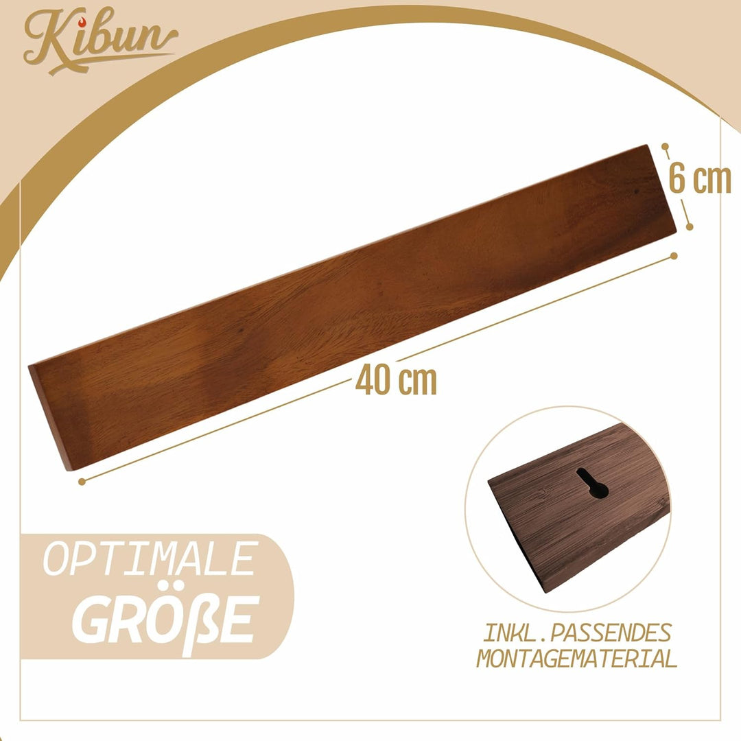 Kibun® Magnetleiste für Messer 40 cm; Extra Starker Magnet Messerhalter, edles Bambus/Walnuss Holz M