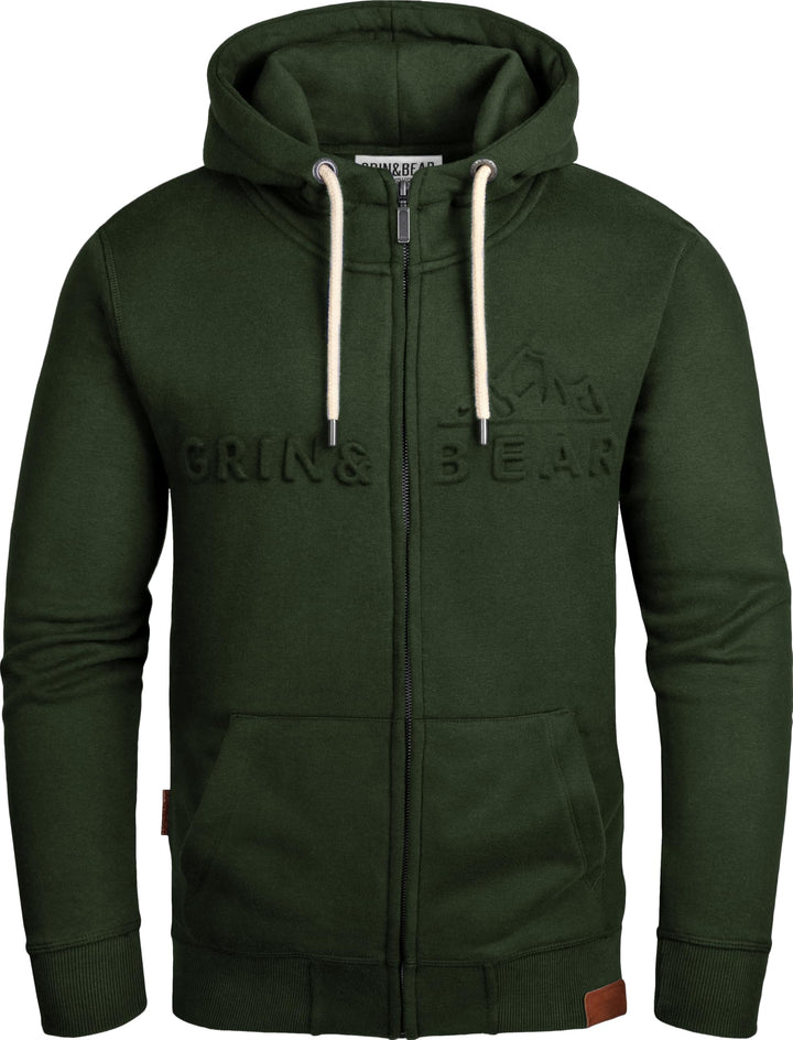 Grin&Bear Herren Hoodie Sweatshirt mit geprägtem Logo GEC017 S Olivgruen, S Olivgruen