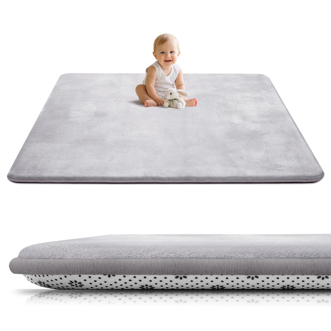 Krabbelmatte Baby 127×127cm, 3cm Dicke Schaumstoff Spielmatte, Ultraweiche Stütze und Plüschiges Gef