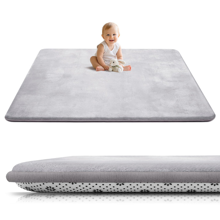 Krabbelmatte Baby 127×127cm, 3cm Dicke Schaumstoff Spielmatte, Ultraweiche Stütze und Plüschiges Gef