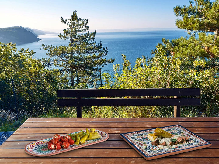 Assheuer & Pott Melamin Geschirr 2-er Servierplatten Set, Campinggeschirr mediterranes Design Essges