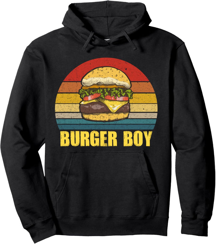 Burger Boy Cheeseburger - Hamburger Lover Retro Vintage Pullover Hoodie