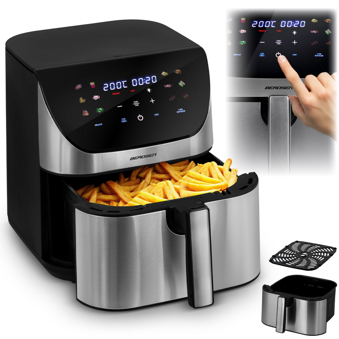 Berdsen Heissluftfritteuse XXL 8L - Airfryer mit Touchscreen - 1700W - 12 Programme - Gesund ohne Fe