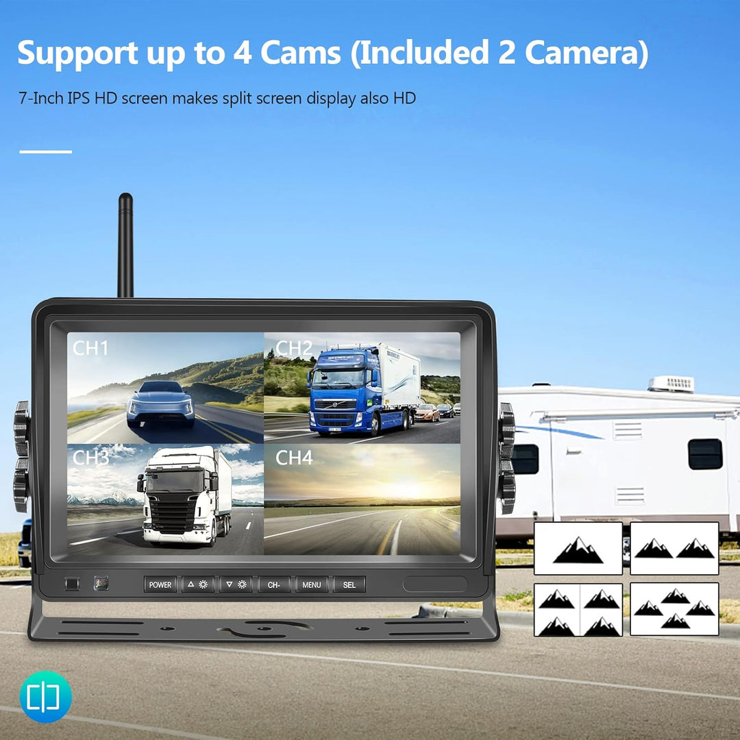 Hodozzy Digitale Kabellos Rückfahrkameras DVR Videoaufzeichnung-7 Zoll IPS Monitor AHD 2 Kameras mit