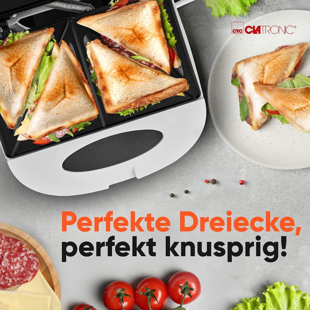 Clatronic® Sandwichmaker | für dreieckige Sandwichplatten | Sandwichtoaster mit Antihaftbeschichtung
