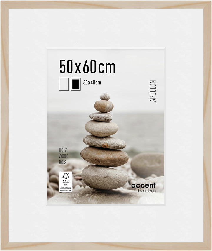 accent by nielsen Bilderrahmen mit Passepartout, 50 x 60 cm, Holz, Natur, Posterrahmen zum Aufhängen