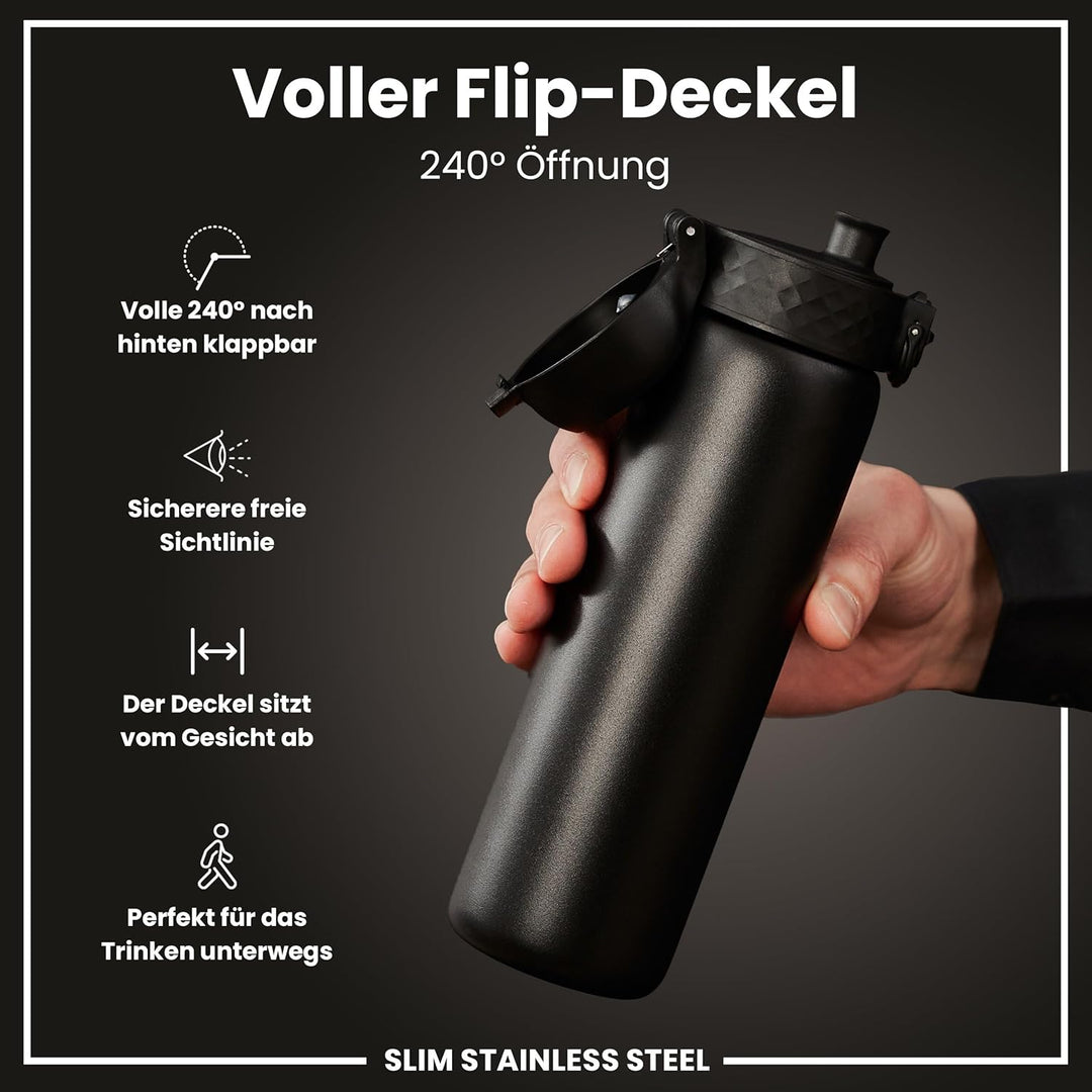 Ion8 Stahl-Trinkflasche, 600 ml, Auslaufsicher, Einhandöffnung, Sichere Verriegelung, Spülmaschinenf