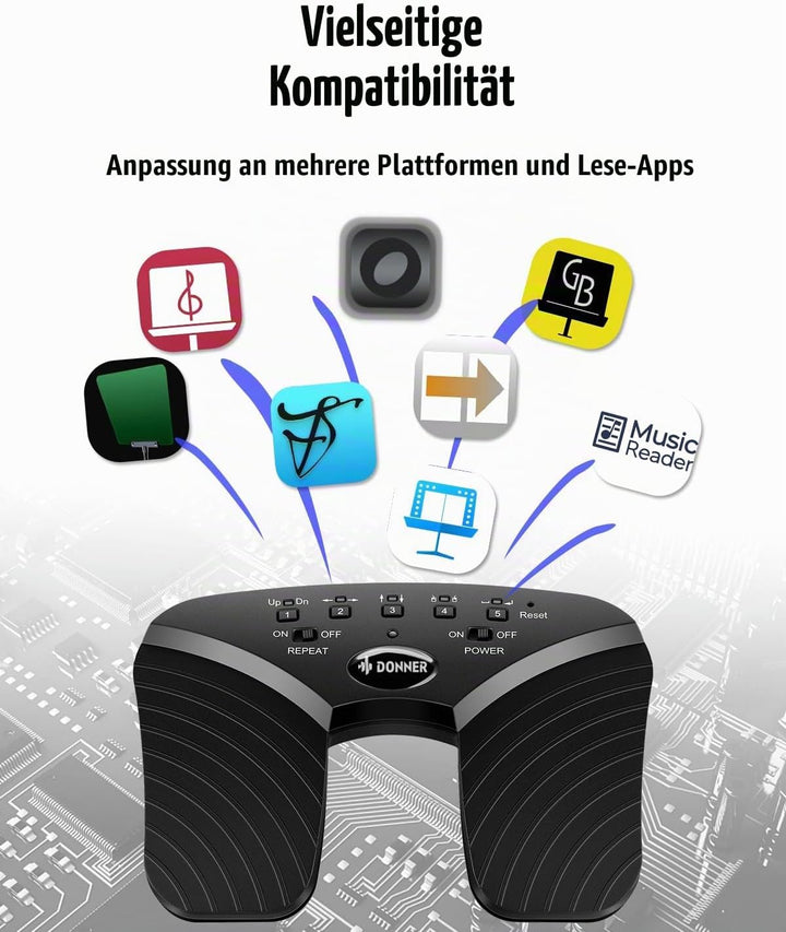 Donner Wireless Page Turner Pedal, wiederaufladbare Musik Page Turner Fusspedal für Tablets Telefon,
