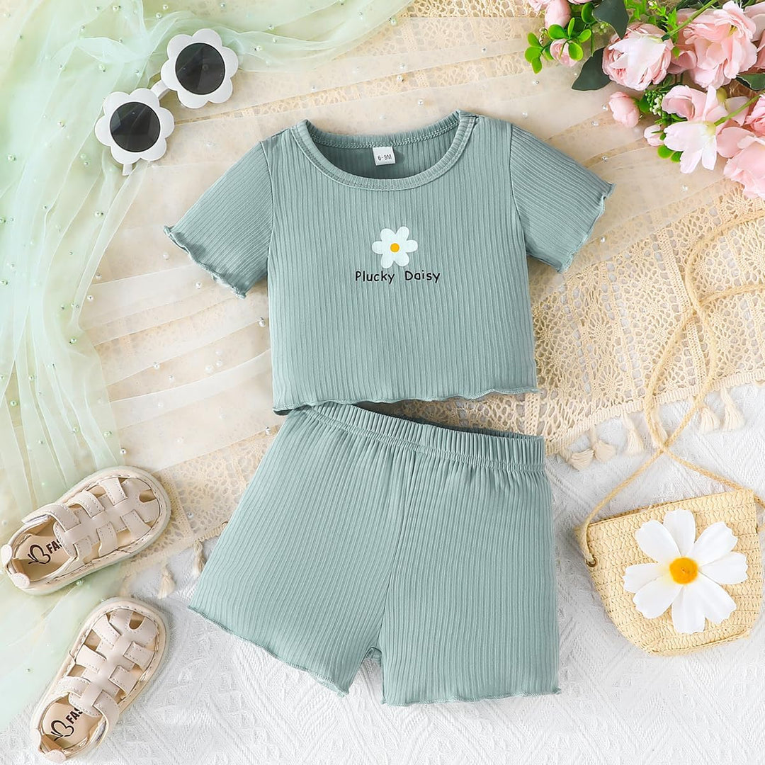 Kleinkind Baby Mädchen kleidung Set Rüschen Gerippte Kurzarm/Langarm T-Shirt Tops + Shorts Hosen 4Pc