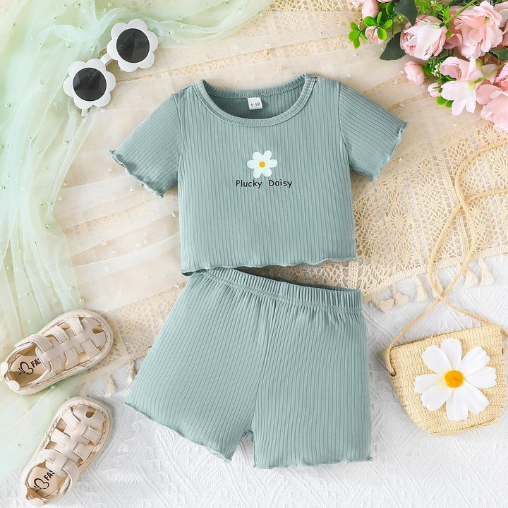 Kleinkind Baby Mädchen kleidung Set Rüschen Gerippte Kurzarm/Langarm T-Shirt Tops + Shorts Hosen 4Pc