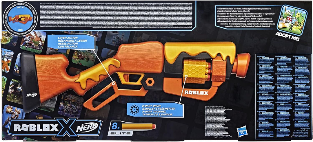 NERF Roblox Adopt Me!: Bees! Blaster, rotierende 8-Dart Trommel, 8 Elite Darts, Code zur Freischaltu