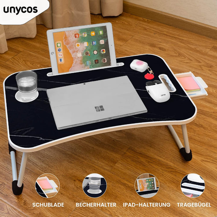 unycos - Betttablett Klappbar, Frühstückstablett mit Griff und Getränkehalter, Serviertisch, Ideal f