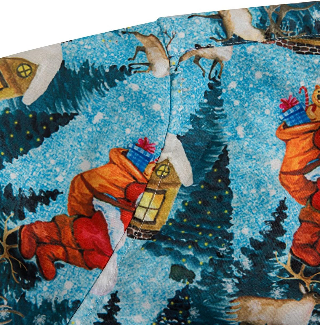Herren Funky Christmas Print Weihnachtshemd Langarm Button Up Freizeithemd Rentier Santa Schnee Xmas