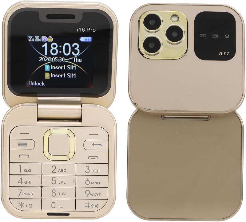2G Klapphandy für Senioren, 2 SIM-Karten, Kleines Display, Faltbares Handy mit LED-Taschenlampe, Rüc