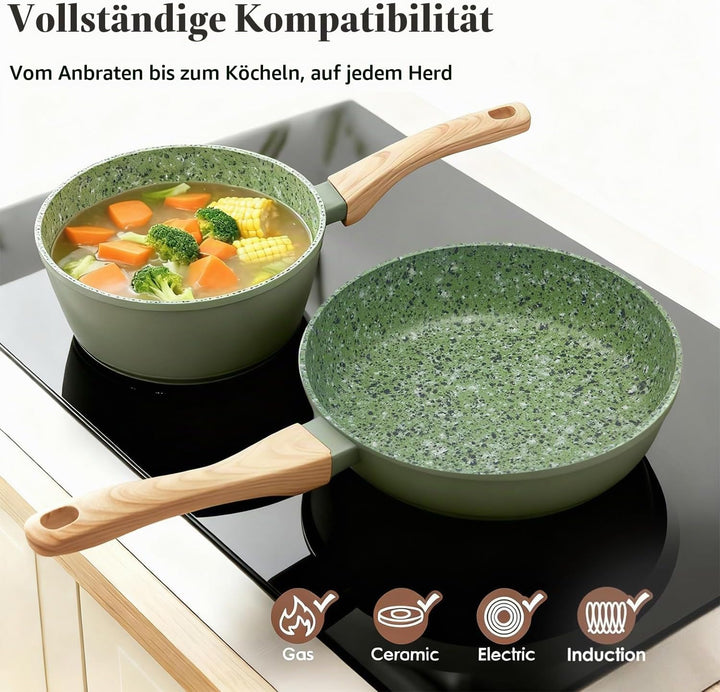 Topfsets Pfannenset, 3-Teilig 28cm Schweizer Granit Beschichtung Pfanne Set, Antihaft-Keramik-Kochge