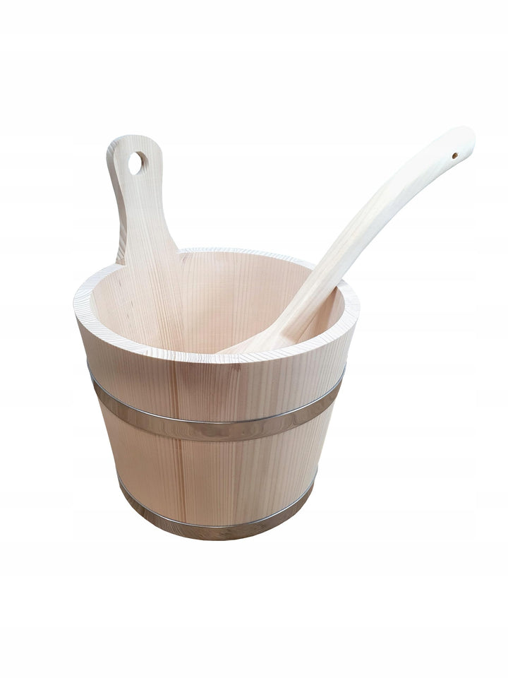 Saunakübel Set 5L mit Kelle - Holz Eimer mit Edelstahl Griff für Sauna