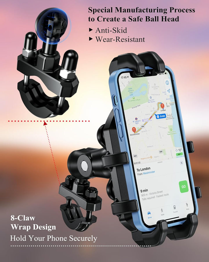 BRCOVAN Motorrad Handyhalterung mit Vibrationsdämpfer, Anti-Shake Handy Motorradhalterung, Verstellb