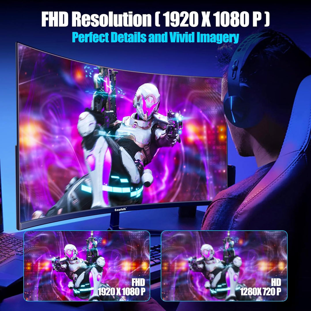 Gawfolk 27 Zoll Curved Gaming Monitor 165Hz/ 180Hz, PC Bildschirm Full HD 1080P, Rahmenloses 1800R C
