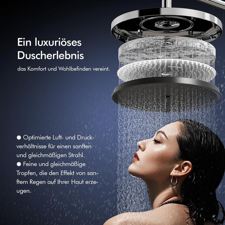 HOMELODY Duschsystem mit Armatur und Glasablage Chrom - Duscharmatur Komplettset mit 5 Strahlarten H