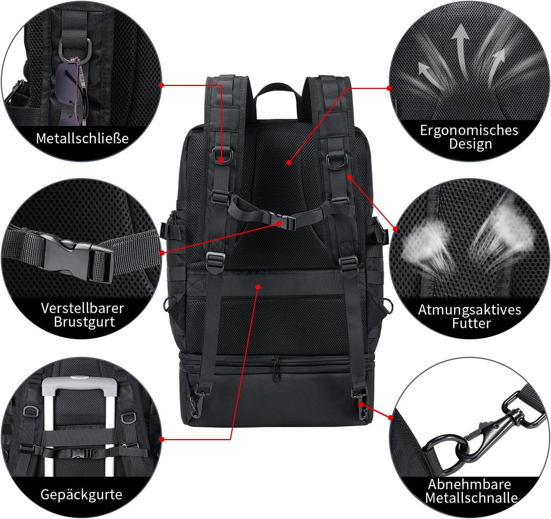 BERTASCHE Lunch Rucksack, 17 Zoll Laptop Rucksack mit Kühltasche, 2-IN-1 Arbeitrucksack für Herren,