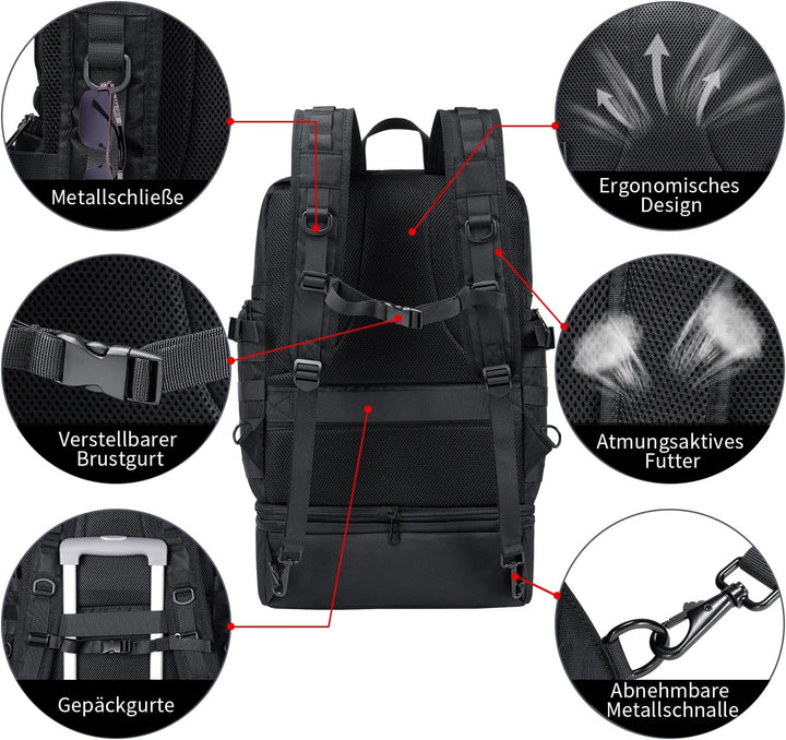 BERTASCHE Lunch Rucksack, 17 Zoll Laptop Rucksack mit Kühltasche, 2-IN-1 Arbeitrucksack für Herren,