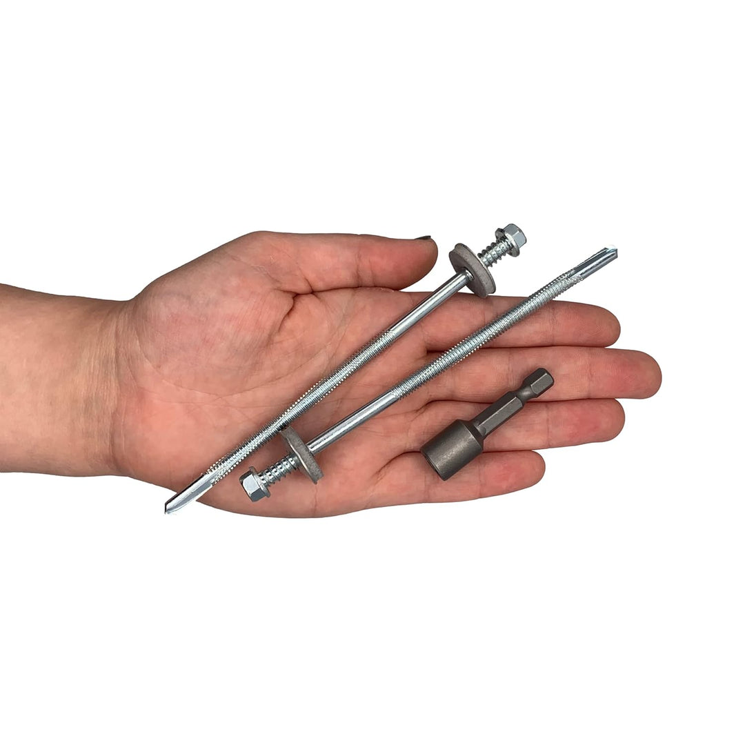 (60 Stück) Verzinkter Stahl, Sechskantkopf selbstbohrende 5,5 x 130 mm Schrauben mit EPDM Unterlegsc