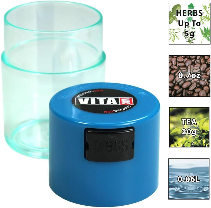 Tightpac America, Inc. Vitavac Luftdichter Behälter, 06 Liter, 2 Flüssigunzen, Blau, Blau