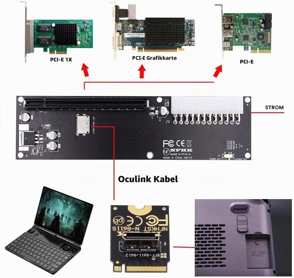 xiwai Oculink SFF-8611 Datenkabel, PCI-E 3.0 Karte - PCI Express M.2 M-Key auf SFF-8612 Host Adapter