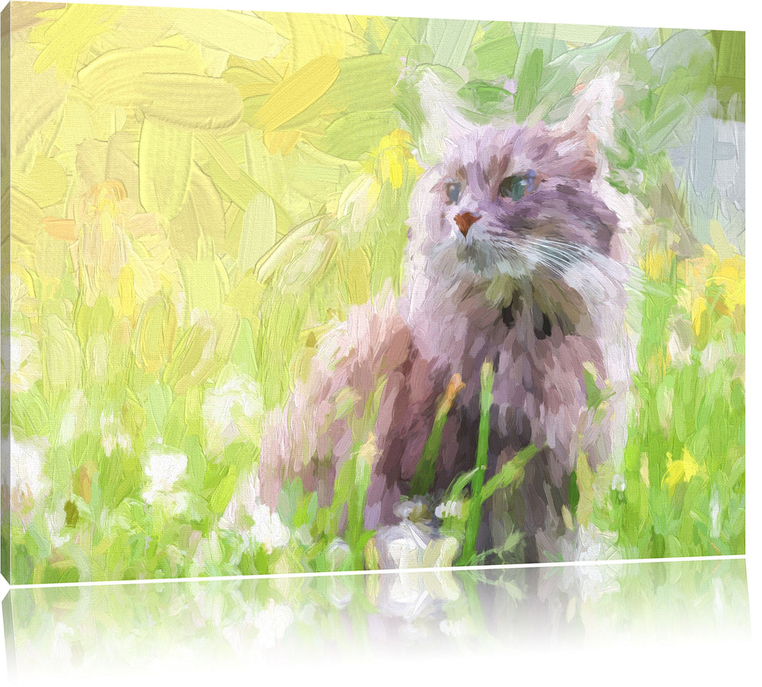 Pixxprint Katze in der Wildnis Kunst als Leinwandbild/Grösse: 100x70 cm/Wandbild/Kunstdruck/fertig b