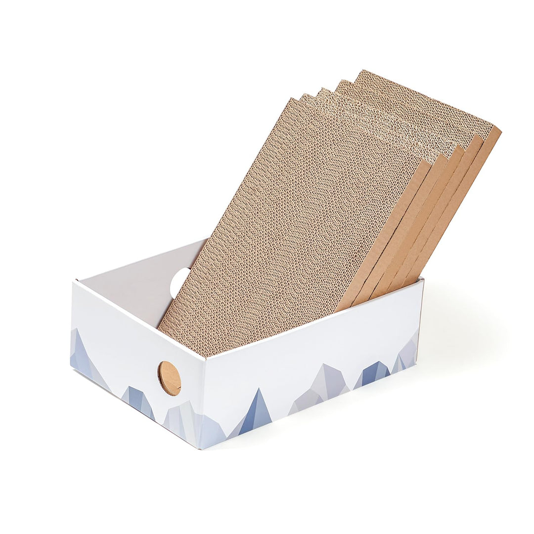 Conlun 5er-Pack Kratzbrett Katze mit Box, Beidseitige Kratzpappe für Katzen, Interaktive Öffnungen,
