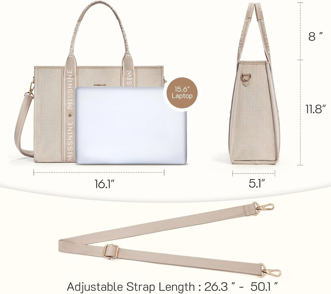 Missnine Tragetasche Canvas-Laptoptasche 15,6 Zoll Handtasche Damen Aktentasche für Damen grosse Kap