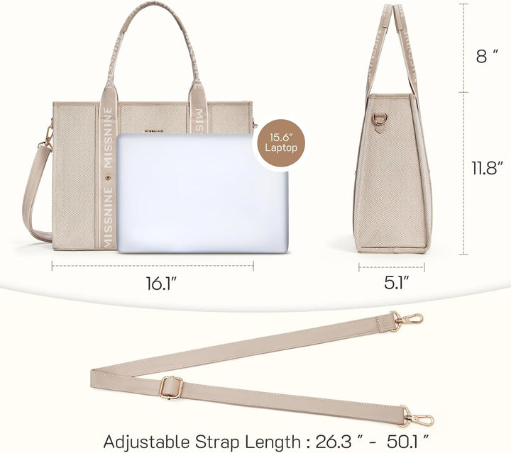 Missnine Tragetasche Canvas-Laptoptasche 15,6 Zoll Handtasche Damen Aktentasche für Damen grosse Kap