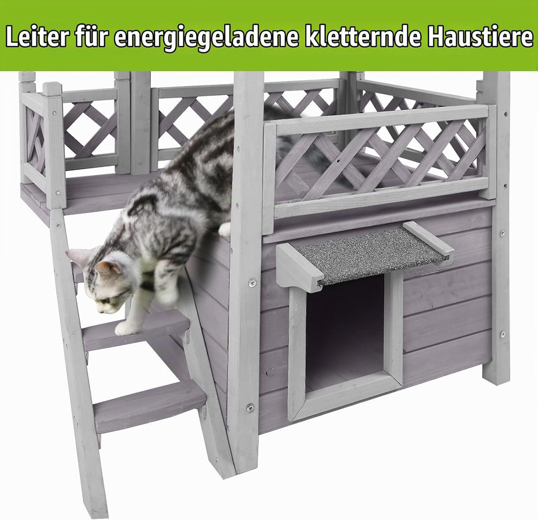 Seiyierr Outdoor＆Innenbereich Katzenhaus wetterfest draussen Im Freien verwilderte Katze Haus Zwei S