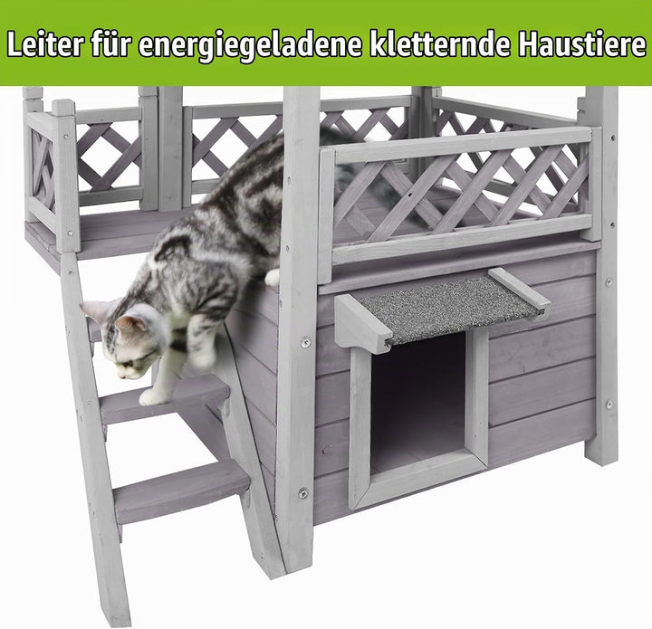Seiyierr Outdoor＆Innenbereich Katzenhaus wetterfest draussen Im Freien verwilderte Katze Haus Zwei S