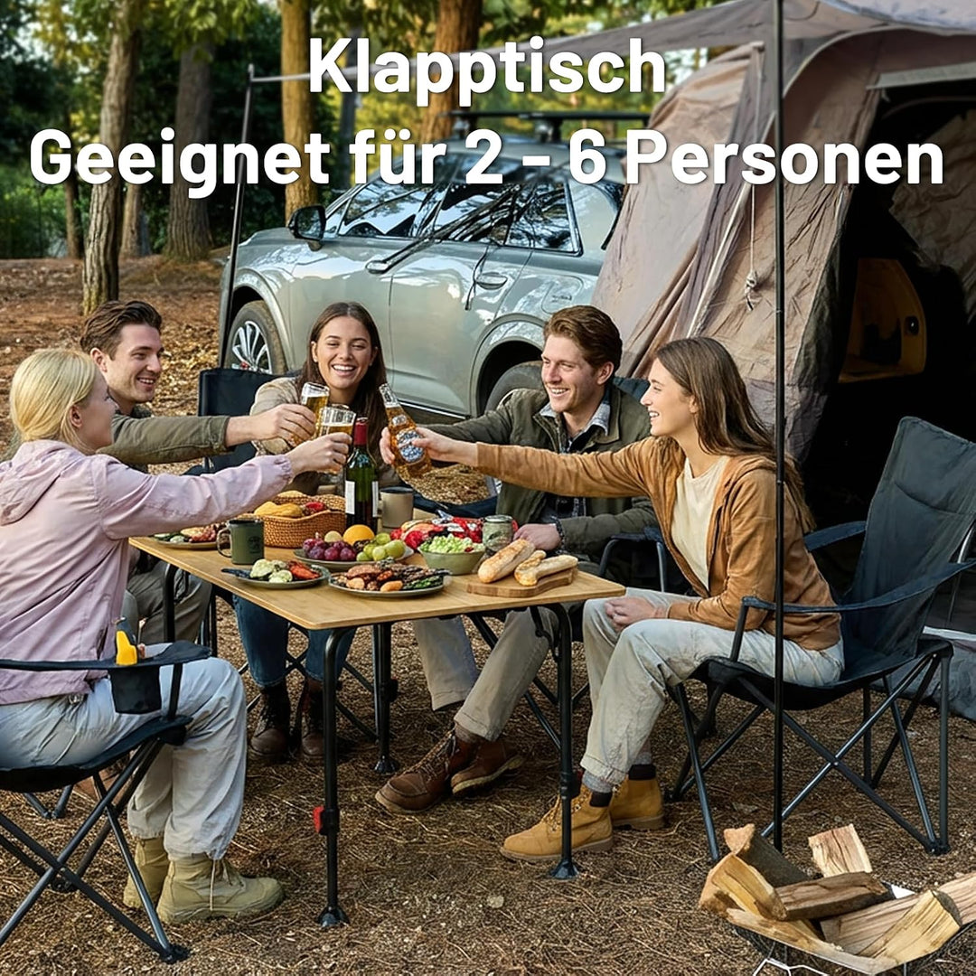 TIMBER RIDGE Campingtisch Klappbar Bambus Klapptisch Höhenverstellbar