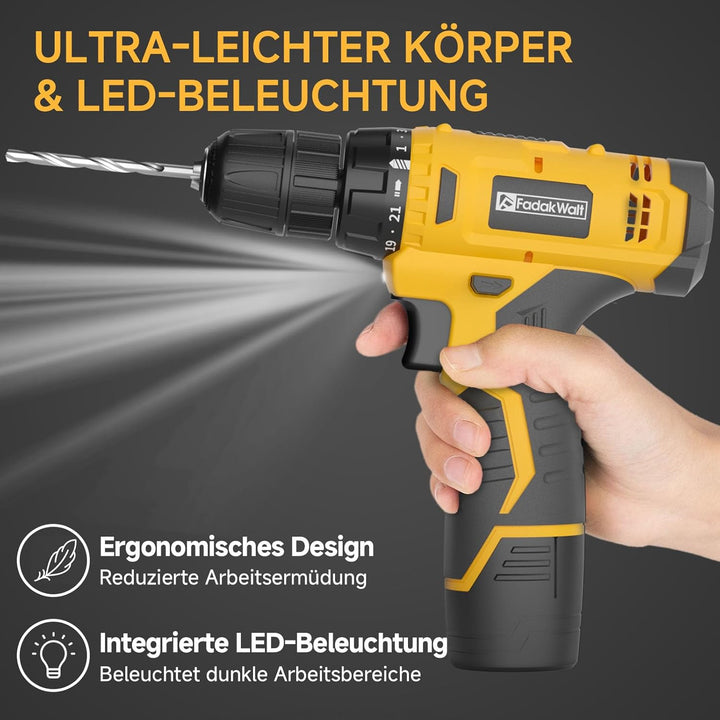FADAKWALT 12V Akku-Bohrschrauber, Akku-Bohrschrauber-Set, 3/8" Zoll Schnellspannbohrfutter, Rosa Ele