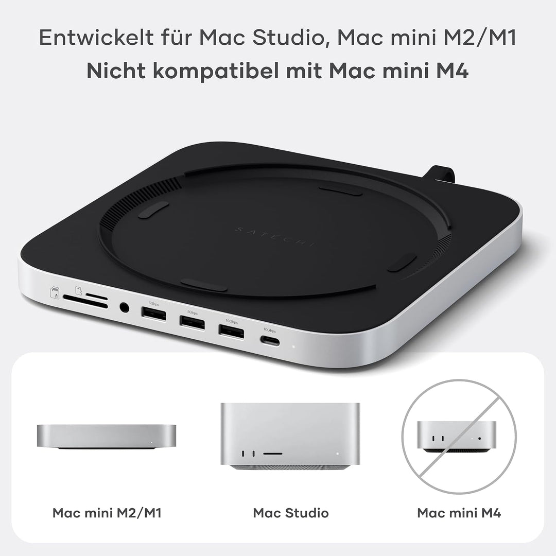 SATECHI Hub &amp; Ständer mit SSD-Gehäuse für Mac mini, NVMe/SATA M.2 Dock mit USB-C 10 Gbps, 3× USB-A,