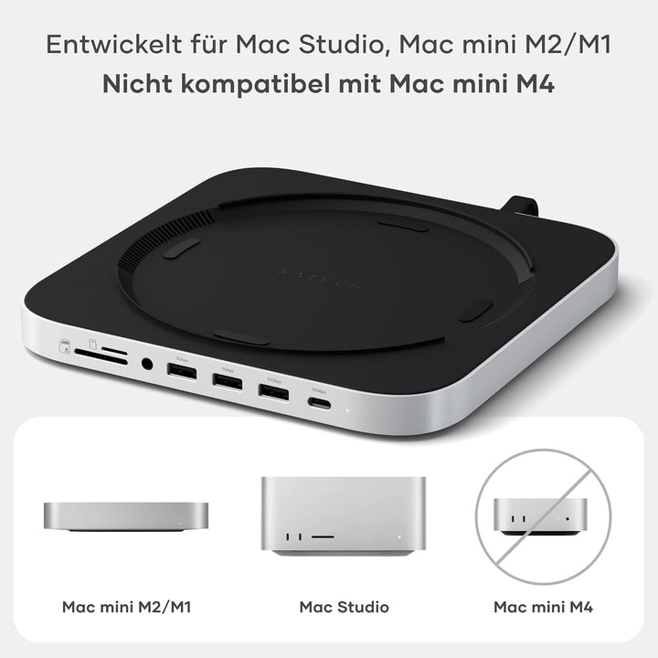 SATECHI Hub &amp; Ständer mit SSD-Gehäuse für Mac mini, NVMe/SATA M.2 Dock mit USB-C 10 Gbps, 3× USB-A,