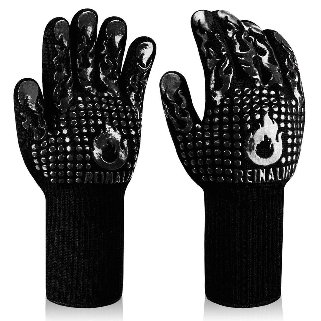 Reinalin Grillhandschuhe Hitzebeständig bis 800°C, Ofenhandschuhe Topfhandschuhe Feuerfeste Handschu