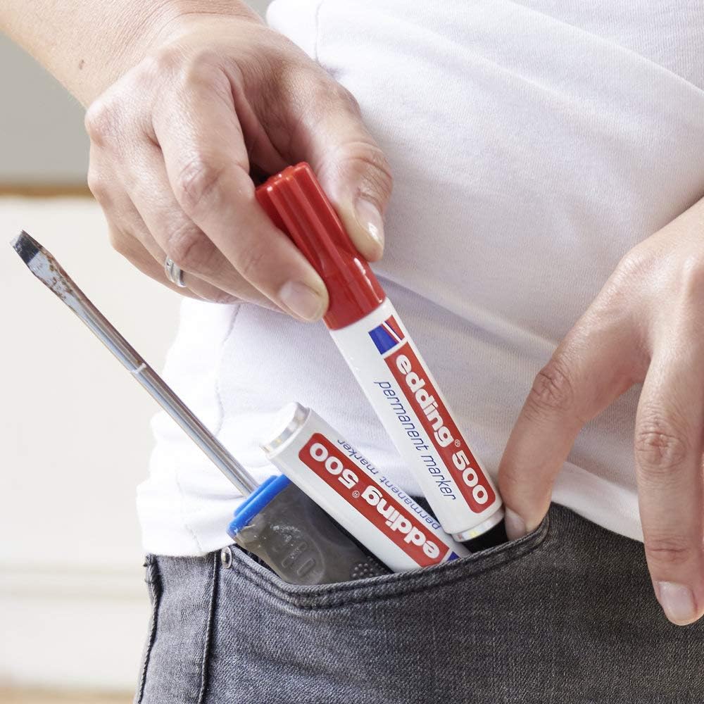 edding 500 Permanentmarker - mehrfarbig - 10 Stifte - Keil-Spitze 2-7 mm - wasserfest, schnell-trock