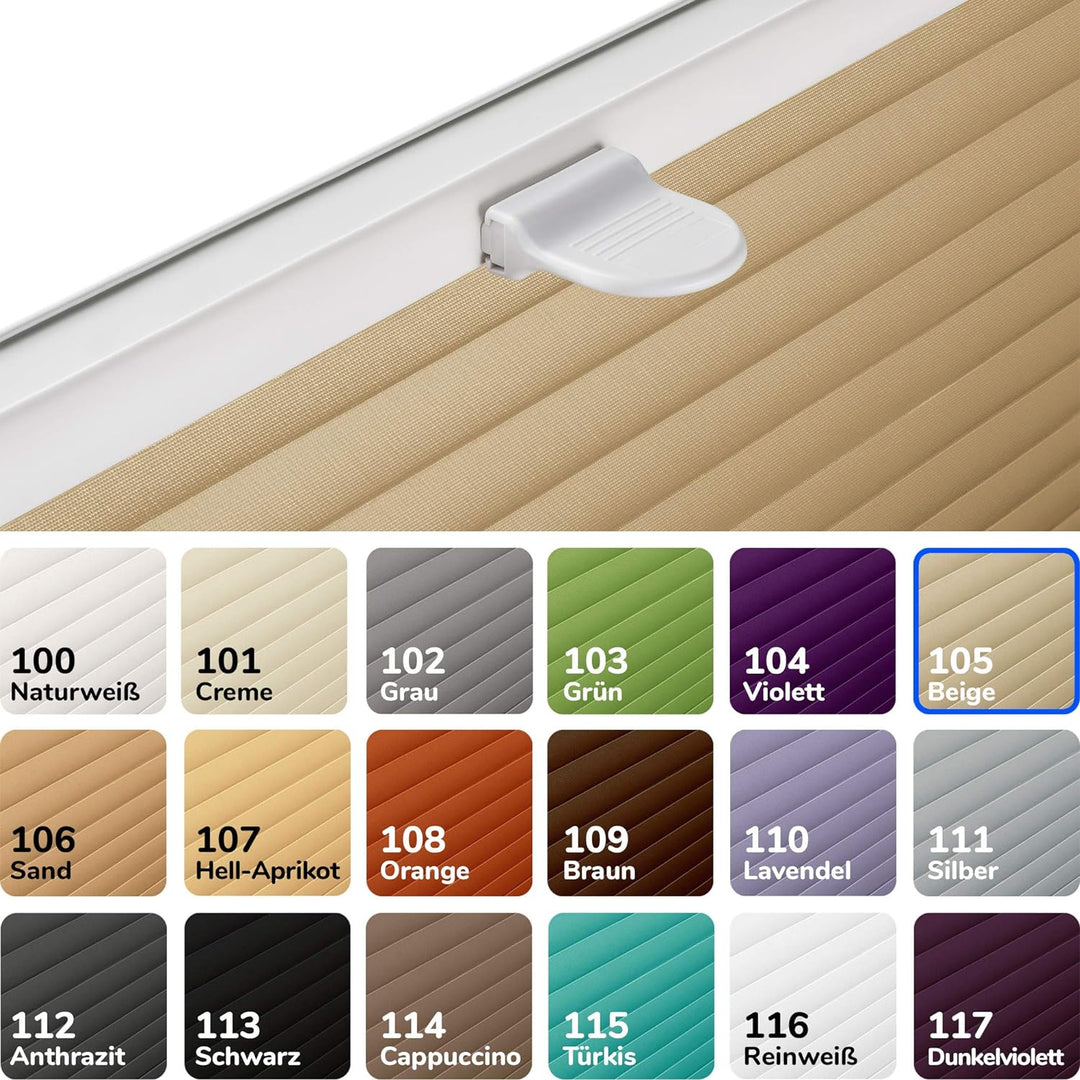 SchattenFreude Klemmfix-Plissee für Fenster | Mit Klemm-Haltern | Ohne Bohren | Beige, Breite: 135cm