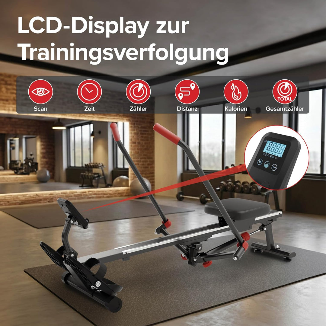 Ultrasport Rudergerät für Zuhause Klappbar mit 12 Stufen I Extra Leise Rudermaschine bis 110 KG Zert