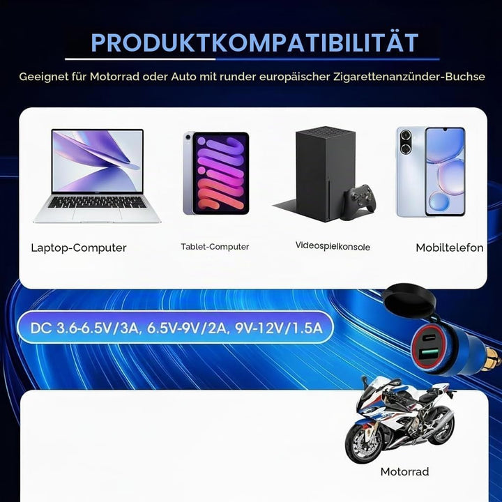 30W Type C+USB Steckdose Adapter für BMW Motorrad DIN Adapter 30W PD USB Aluminium Dose Buchse Wasse