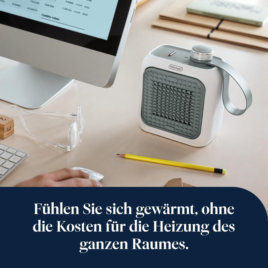 De'Longhi Capsule Desk Keramik-Heizlüfter HFX10B03.GR, leiser Mini-Schnellheizer, ausrichtbarem Gitt