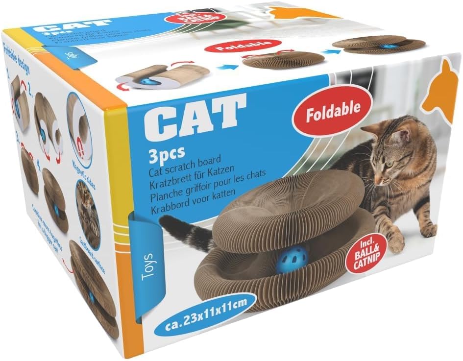 maxxpro Katzenspielzeug Selbstbeschäftigung – Kratzpappe – Katzenminze – Spielzeugball
