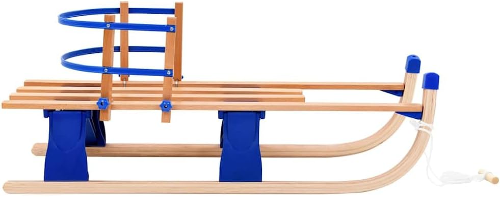 vidaXL Holzschlitten Lehne Holz 119 cm Rodel Schlitten Klappschlitten Kinder Blau mit Rückenlehne, B
